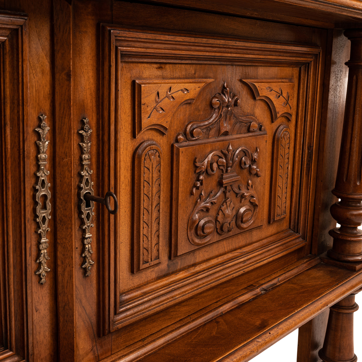 French Antique Carved Marble Top Renaissance Revival Dessert Server Buffet 1880