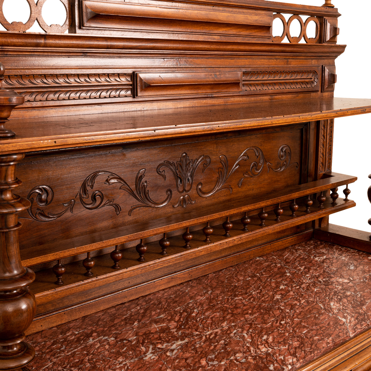 French Antique Carved Marble Top Renaissance Revival Dessert Server Buffet 1880