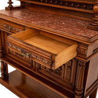 French Antique Carved Marble Top Renaissance Revival Dessert Server Buffet 1880