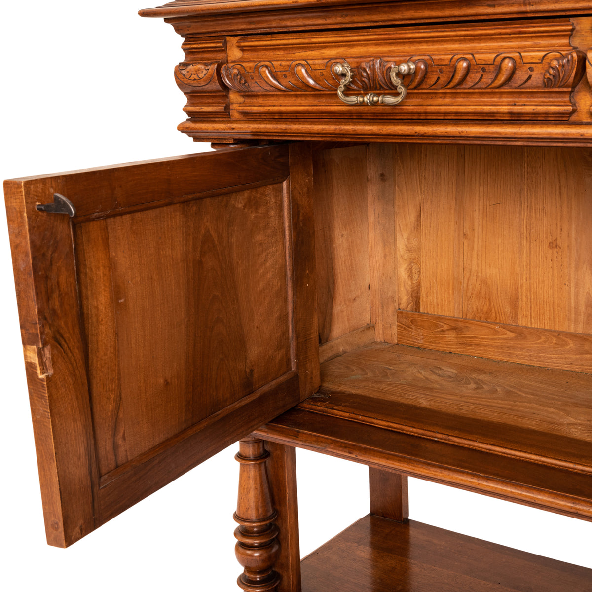 French Antique Carved Marble Top Renaissance Revival Dessert Server Buffet 1880