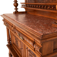 French Antique Carved Marble Top Renaissance Revival Dessert Server Buffet 1880