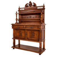 French Antique Carved Marble Top Renaissance Revival Dessert Server Buffet 1880