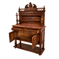 French Antique Carved Marble Top Renaissance Revival Dessert Server Buffet 1880