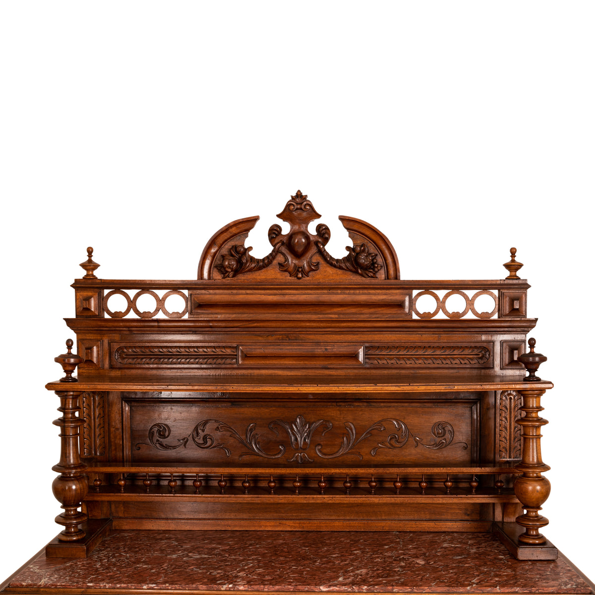 French Antique Carved Marble Top Renaissance Revival Dessert Server Buffet 1880