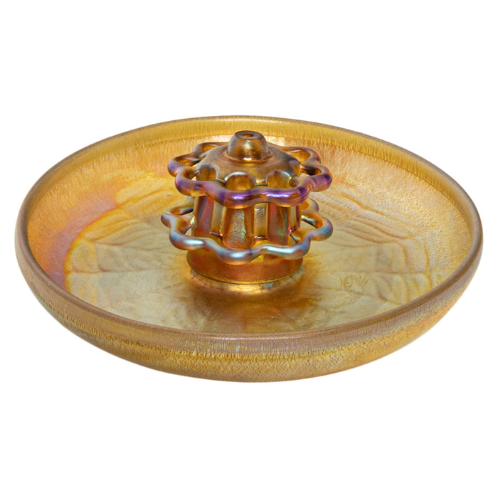Antique L.C. Tiffany Furnaces Favrile Glass Gold Flower Frog Center Bowl 1920