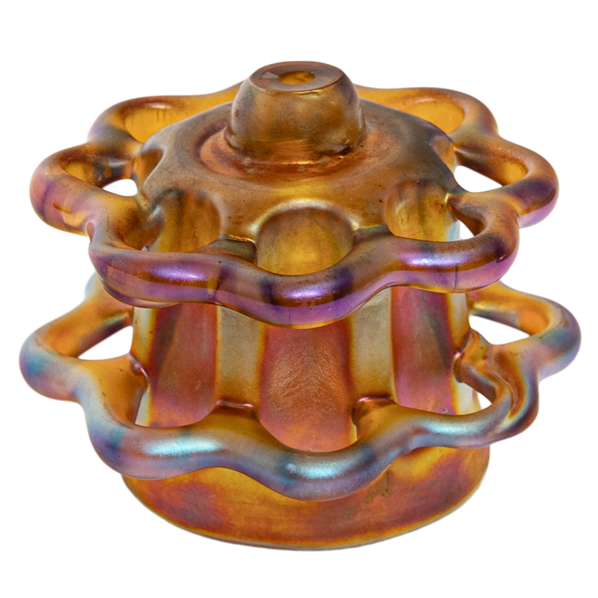 Antique L.C. Tiffany Furnaces Favrile Glass Gold Flower Frog Center Bowl 1920