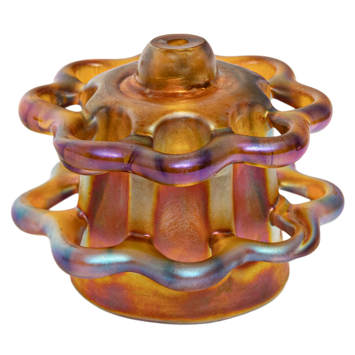Antique L.C. Tiffany Furnaces Favrile Glass Gold Flower Frog Center Bowl 1920