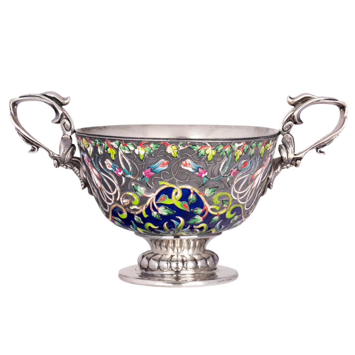 Large Antique Russian Imperial Silver Cloisonne Bowl Pavel Ovchinnikov Moscow