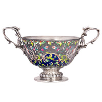 Large Antique Russian Imperial Silver Cloisonne Bowl Pavel Ovchinnikov Moscow