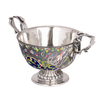 Large Antique Russian Imperial Silver Cloisonne Bowl Pavel Ovchinnikov Moscow