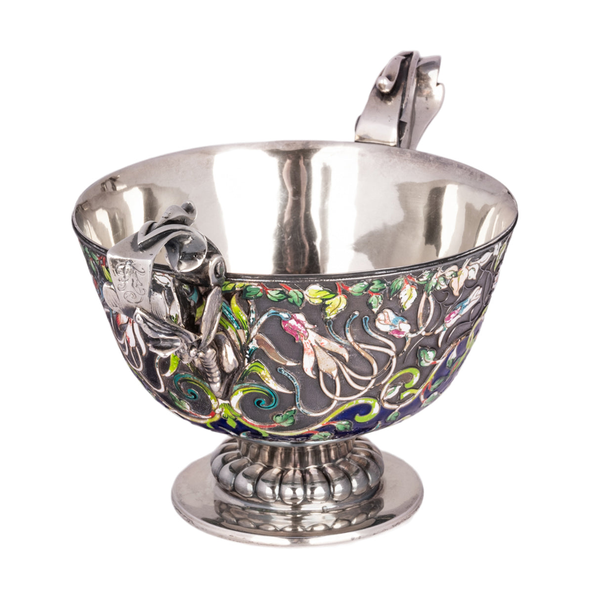 Large Antique Russian Imperial Silver Cloisonne Bowl Pavel Ovchinnikov Moscow