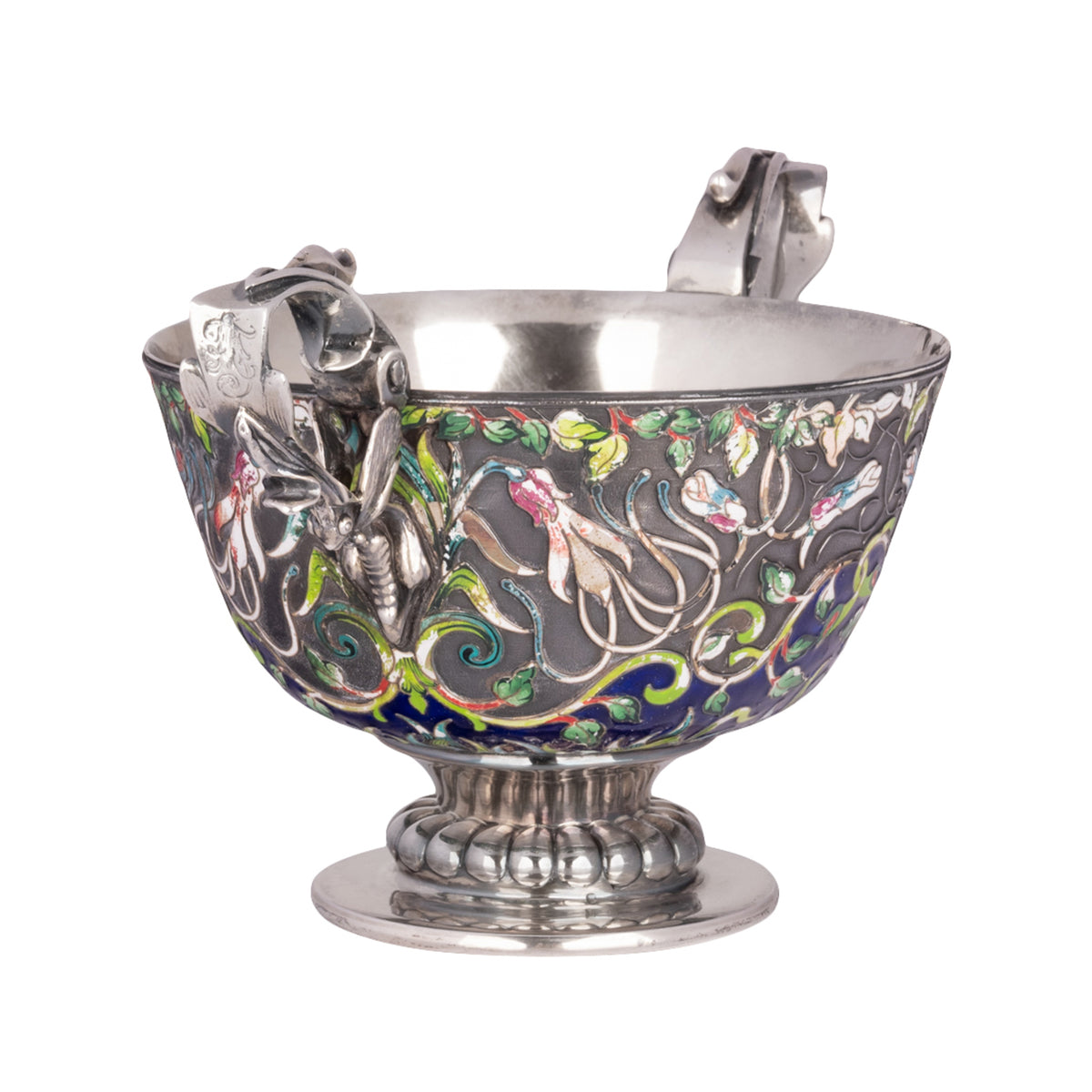 Large Antique Russian Imperial Silver Cloisonne Bowl Pavel Ovchinnikov Moscow