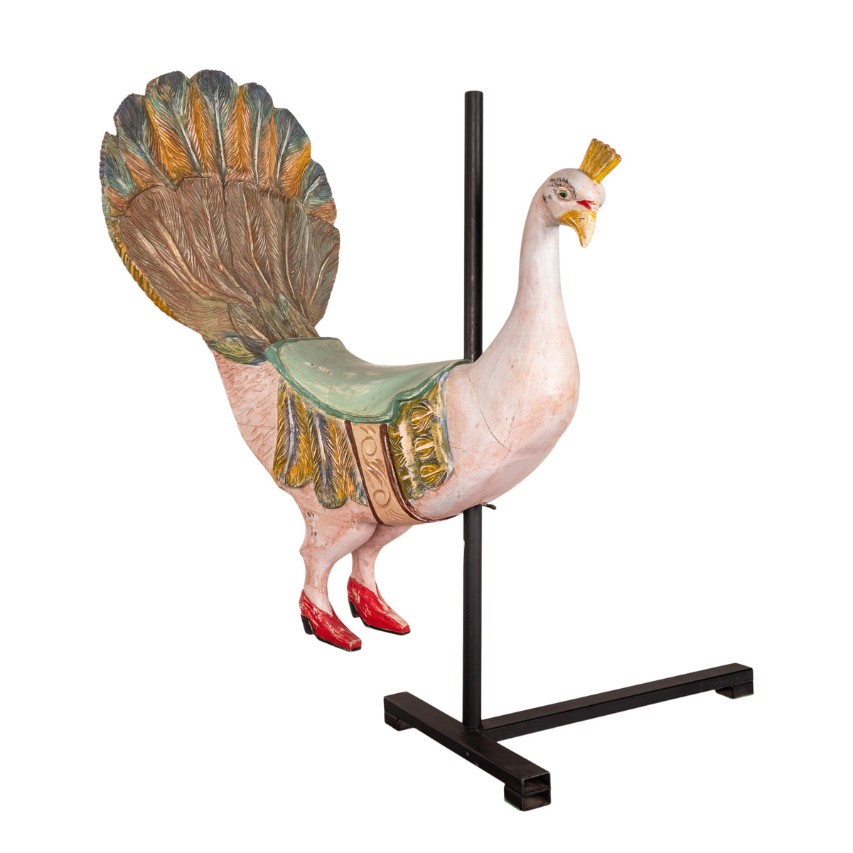 Antique Carved & Painted Mexican Carnival Carousel Peacock Ride Sculpture 1940s