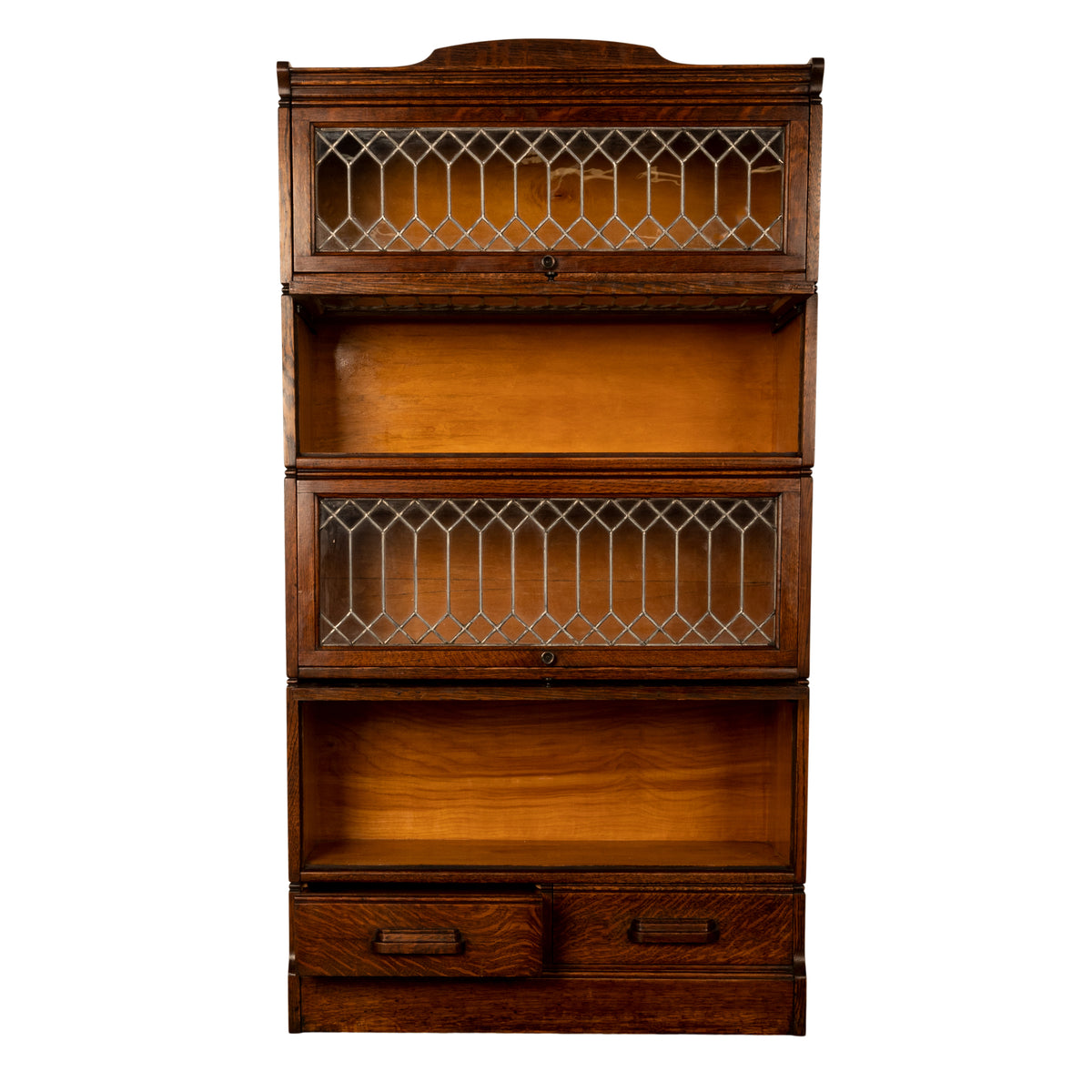 Antique American Mission Arts & Crafts Stacking Leaded Glass Lawyer's Bookcase