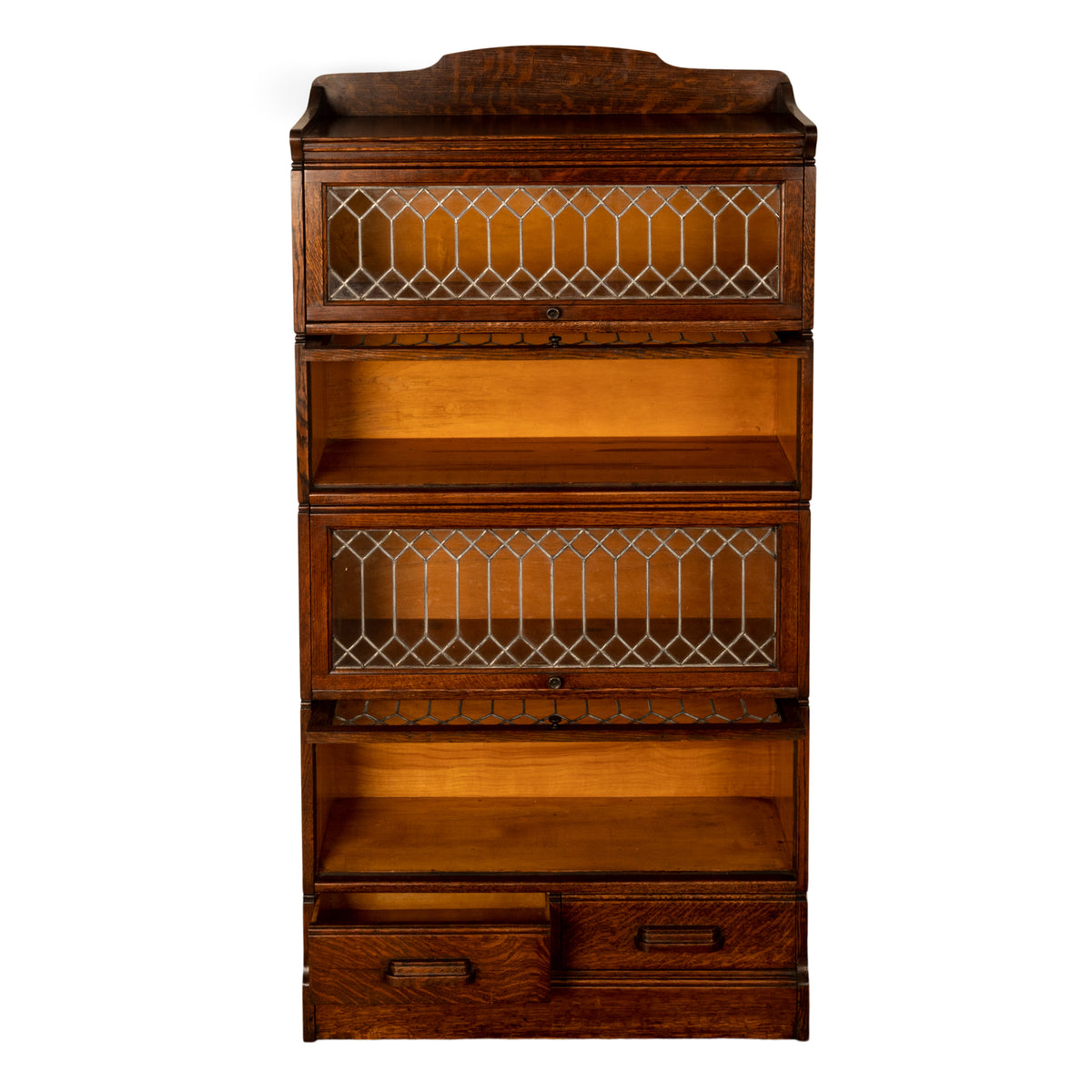 Antique American Mission Arts & Crafts Stacking Leaded Glass Lawyer's Bookcase