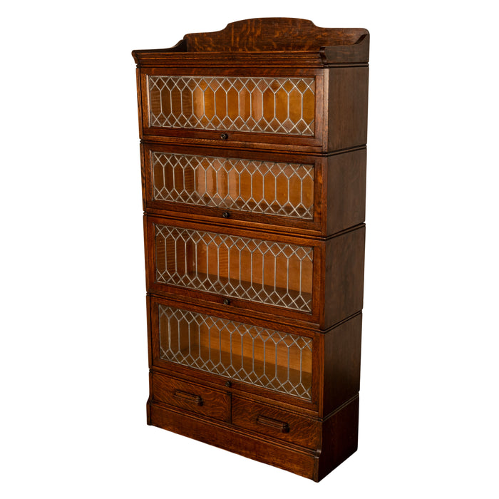 Antique American Mission Arts & Crafts Stacking Leaded Glass Lawyer's Bookcase