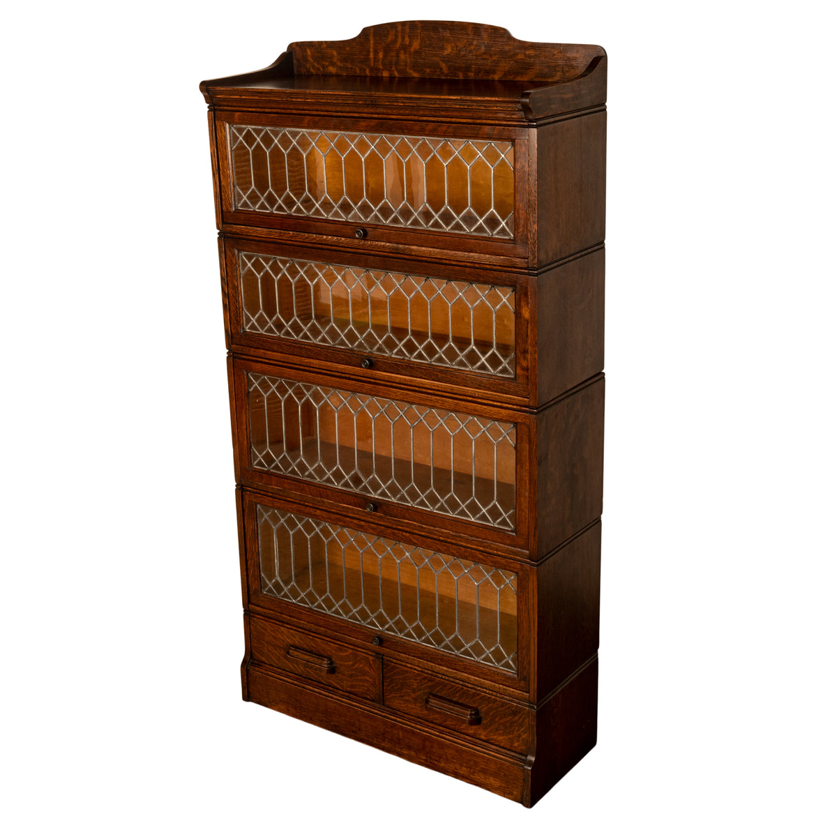 Antique American Mission Arts & Crafts Stacking Leaded Glass Lawyer's Bookcase
