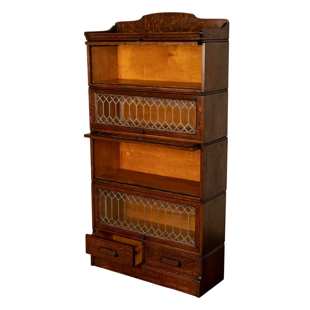 Antique American Mission Arts & Crafts Stacking Leaded Glass Lawyer's Bookcase