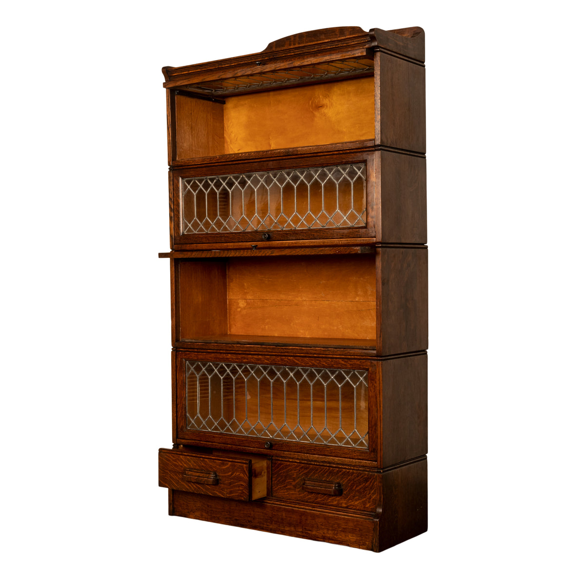 Antique American Mission Arts & Crafts Stacking Leaded Glass Lawyer's Bookcase