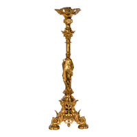 Large Antique French Gilt Bronze Gothic Church Altar Jesus Statue Griffins Candlestick 1890