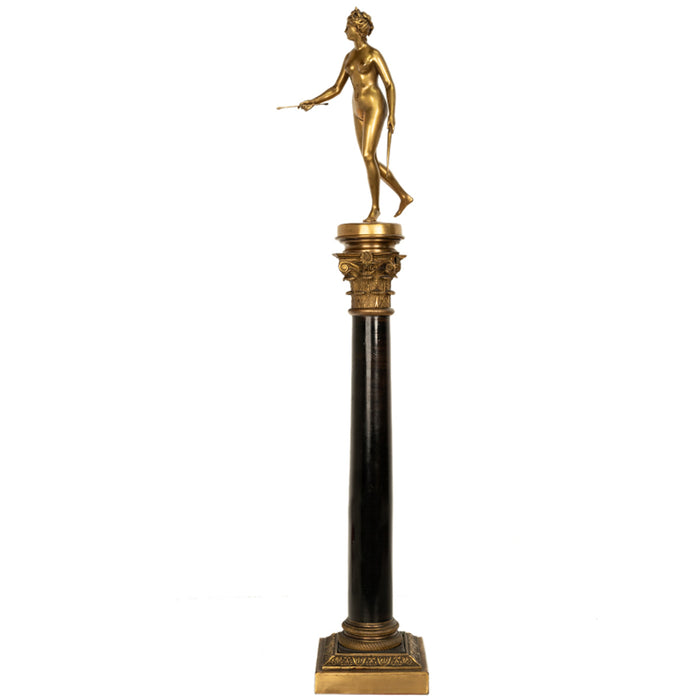 Antique 34" tall French Grand Tour Gilt Bronze Statue on Column Diana the Huntress F. Barbedienne 1838