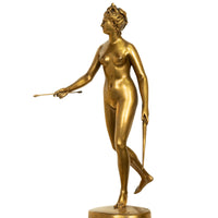 Antique 34" tall French Grand Tour Gilt Bronze Statue on Column Diana the Huntress F. Barbedienne 1838