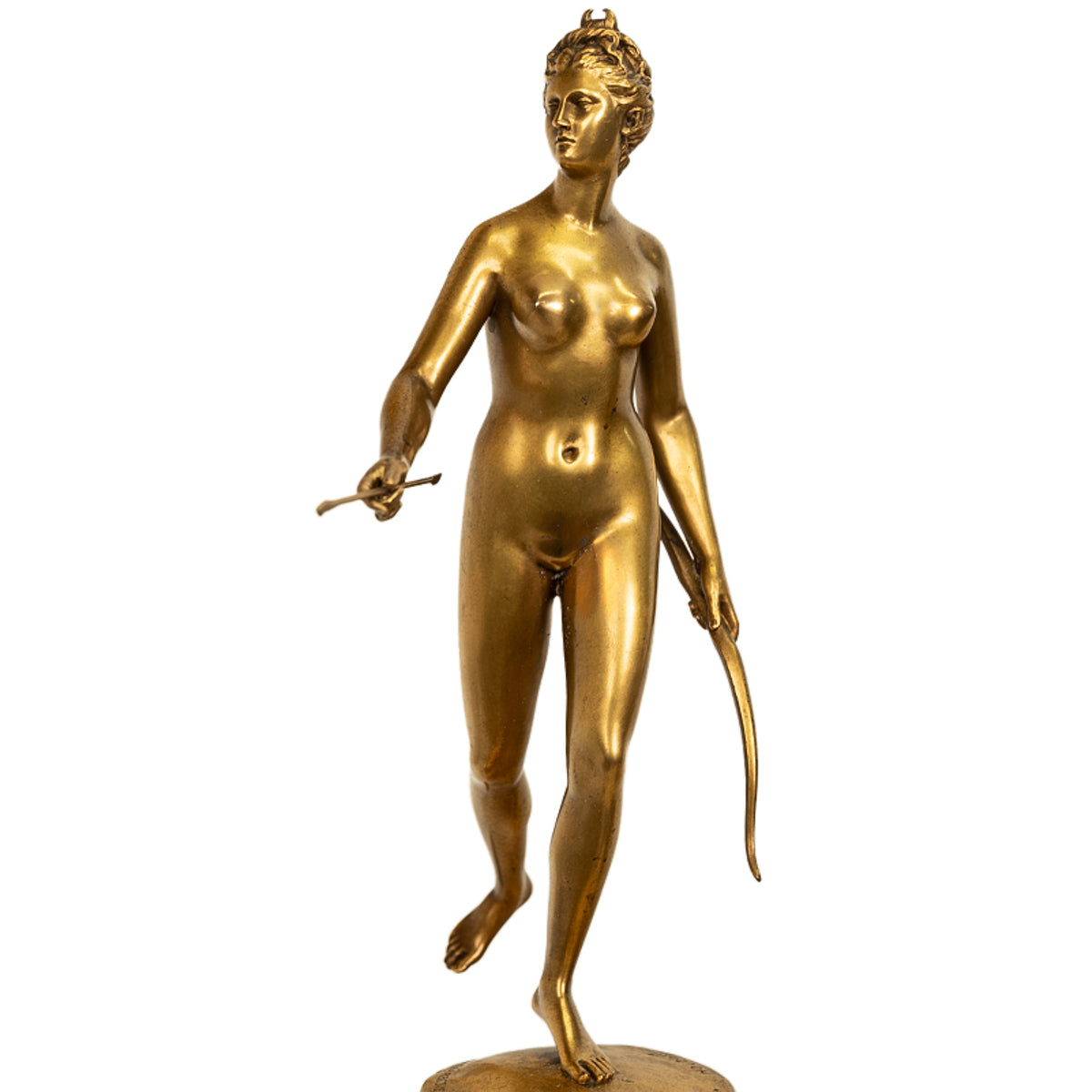 Antique 34" tall French Grand Tour Gilt Bronze Statue on Column Diana the Huntress F. Barbedienne 1838