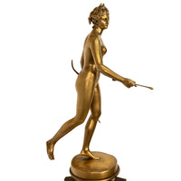 Antique 34" tall French Grand Tour Gilt Bronze Statue on Column Diana the Huntress F. Barbedienne 1838
