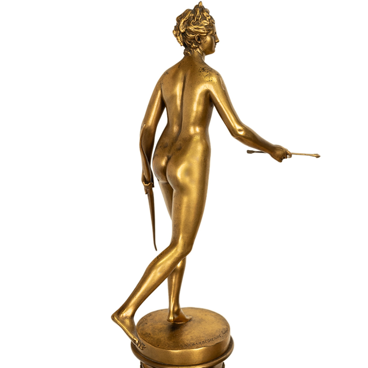 Antique 34" tall French Grand Tour Gilt Bronze Statue on Column Diana the Huntress F. Barbedienne 1838