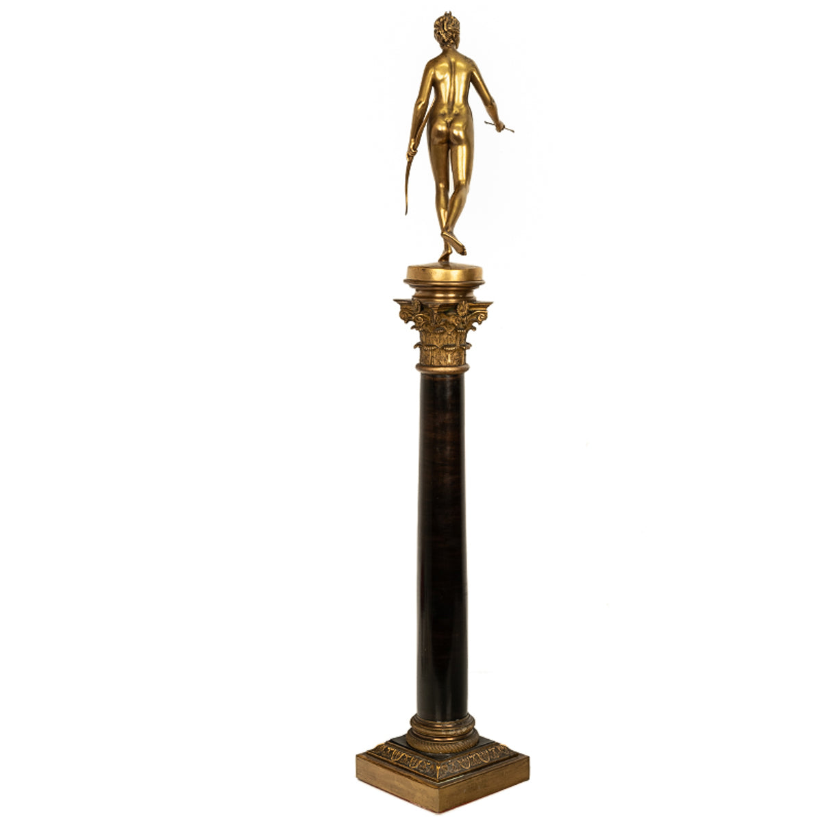 Antique 34" tall French Grand Tour Gilt Bronze Statue on Column Diana the Huntress F. Barbedienne 1838