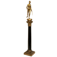 Antique 34" tall French Grand Tour Gilt Bronze Statue on Column Diana the Huntress F. Barbedienne 1838