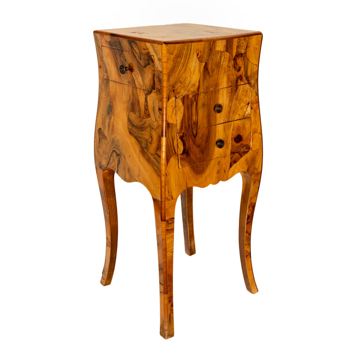 Antique Italian Biedermeier Oyster Burl Wood Nightstand Side Table Cabinet 1900