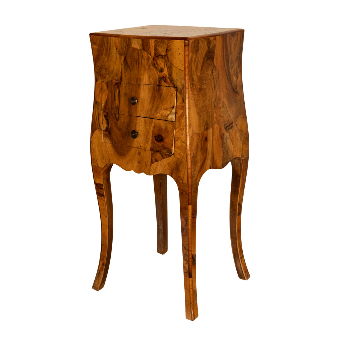 Antique Italian Biedermeier Oyster Burl Wood Nightstand Side Table Cabinet 1900