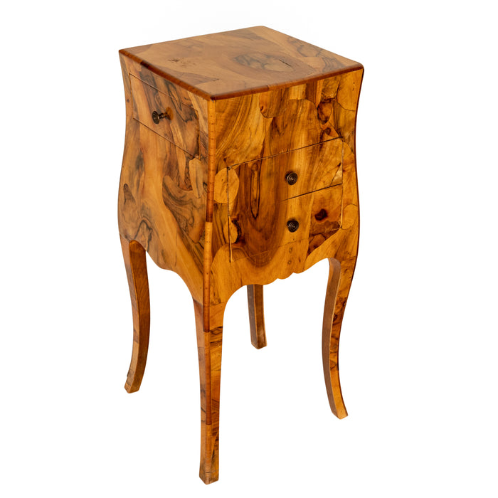 Antique Italian Biedermeier Oyster Burl Wood Nightstand Side Table Cabinet 1900