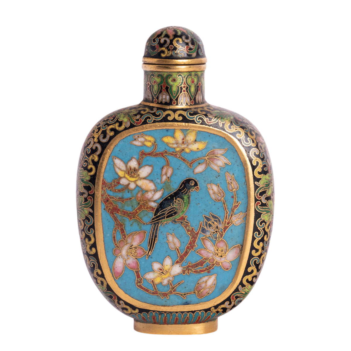 Antique 18th Century Chinese Qianlong 16 Karat Gold Cloisonne Enamel Snuff Bottle Mark Period