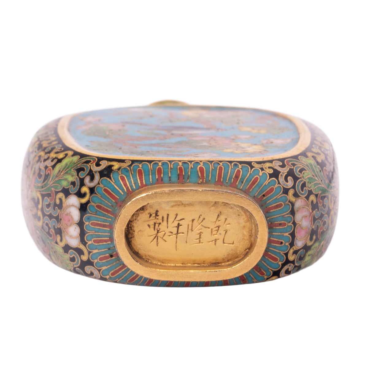 Antique 18th Century Chinese Qianlong 16 Karat Gold Cloisonne Enamel Snuff Bottle Mark Period