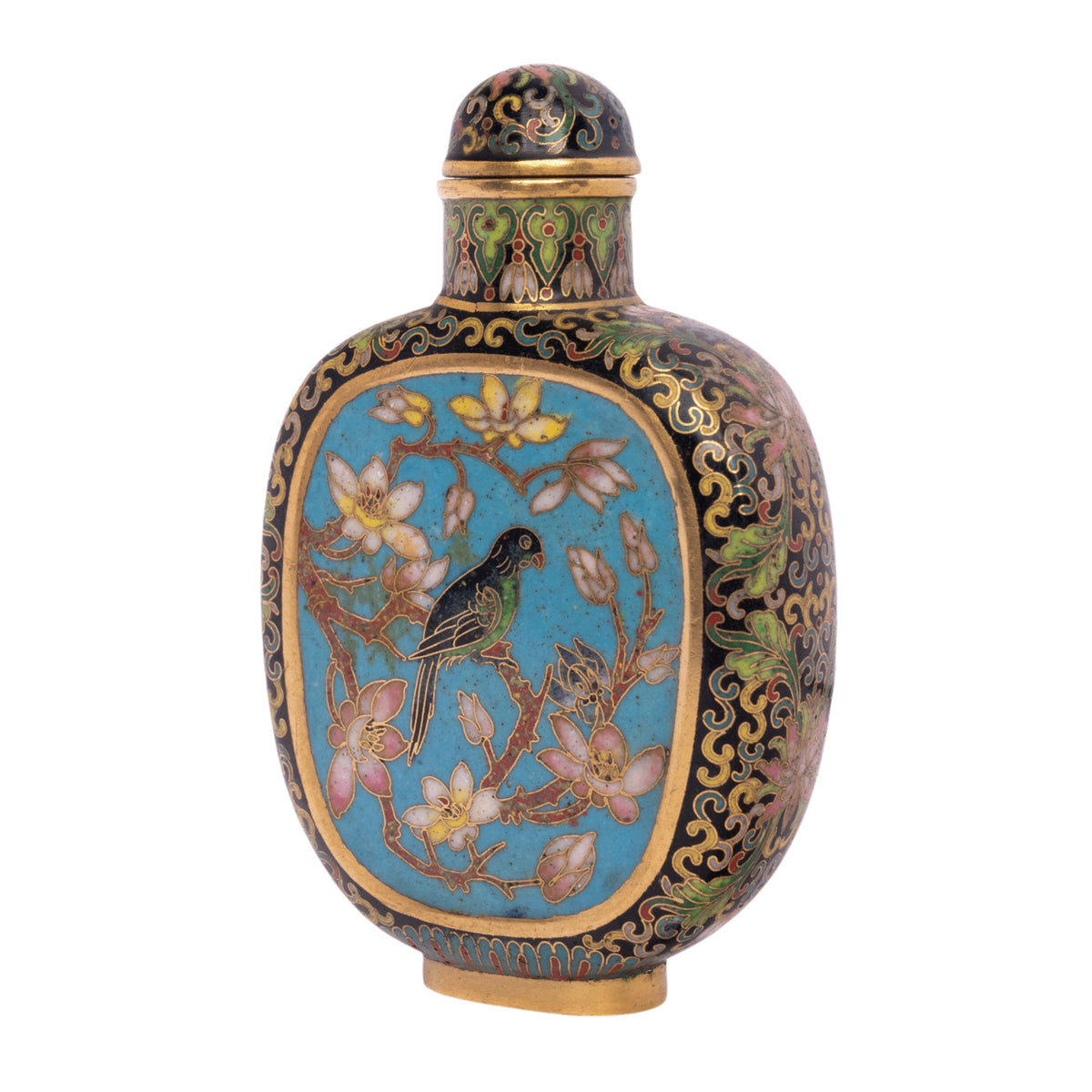 Antique 18th Century Chinese Qianlong 16 Karat Gold Cloisonne Enamel Snuff Bottle Mark Period