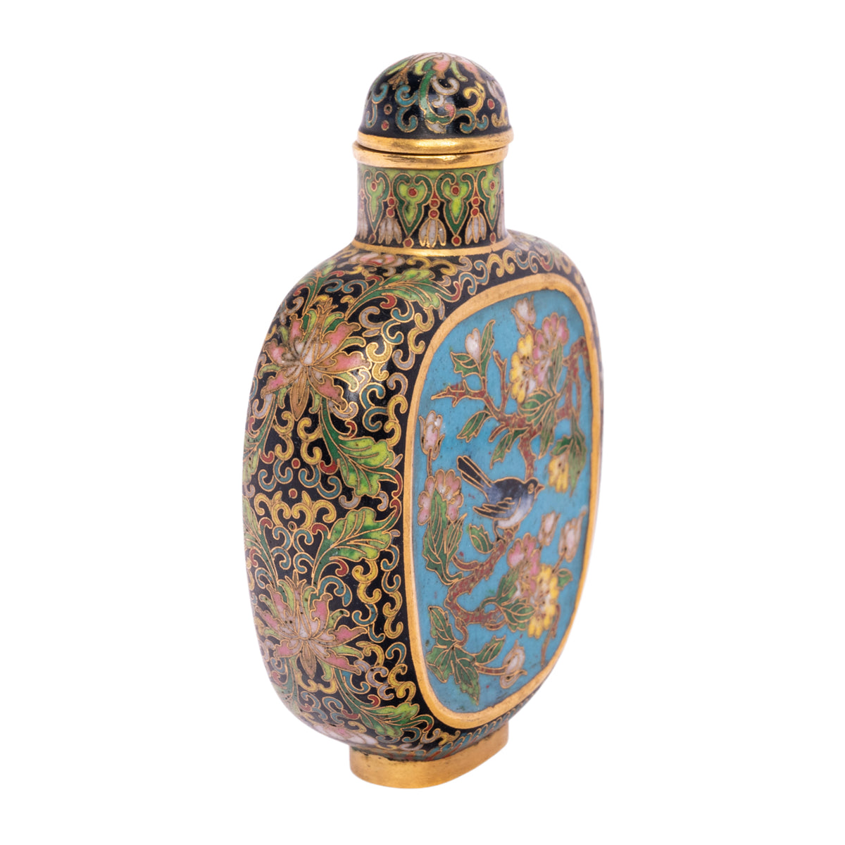 Antique 18th Century Chinese Qianlong 16 Karat Gold Cloisonne Enamel Snuff Bottle Mark Period