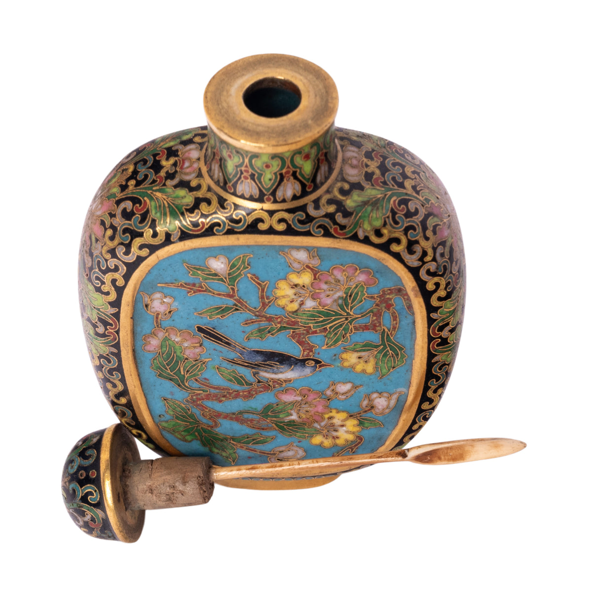 Antique 18th Century Chinese Qianlong 16 Karat Gold Cloisonne Enamel Snuff Bottle Mark Period