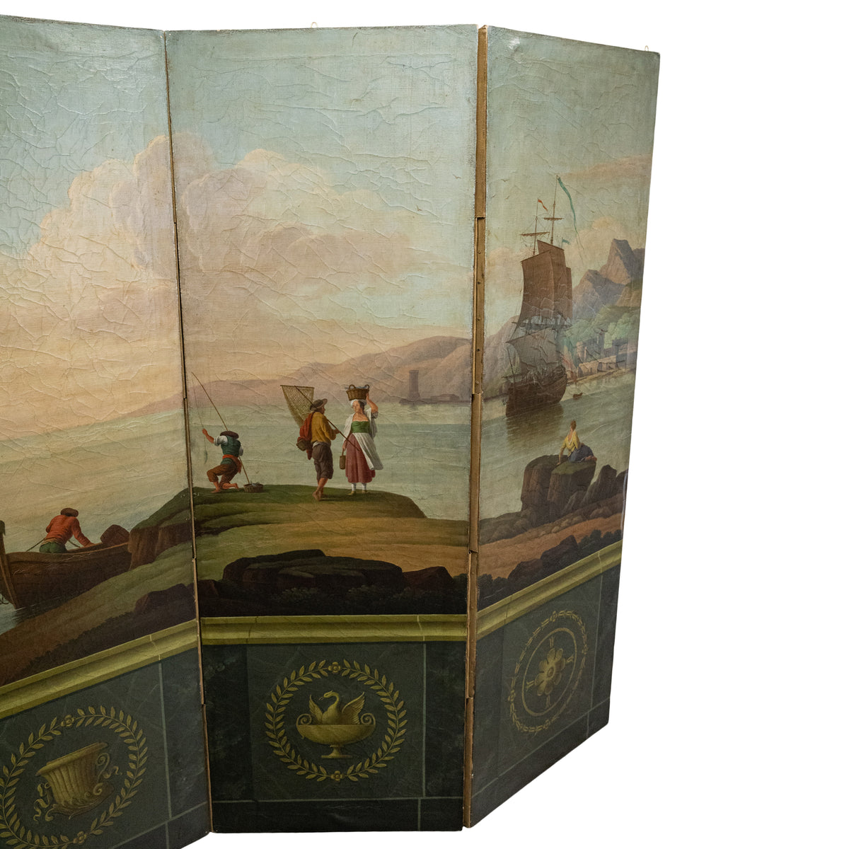 Antique Italian Oil on Canvas Painted Neo-Classical Screen Room Divider 1860