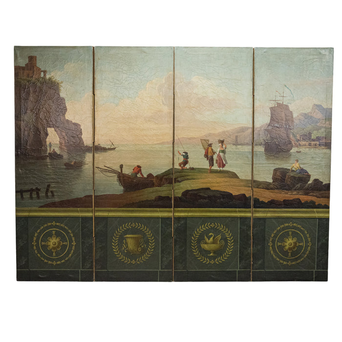 Antique Italian Oil on Canvas Painted Neo-Classical Screen Room Divider 1860