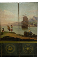 Antique Italian Oil on Canvas Painted Neo-Classical Screen Room Divider 1860