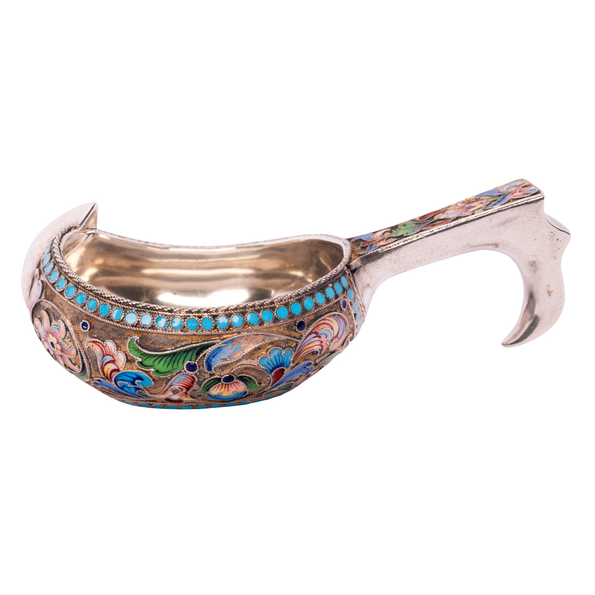 Antique Imperial Russian Silver Gilt Cloisonne Kovsh Nikolay Strulev Moscow 1908