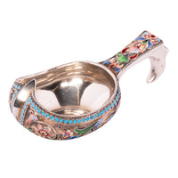 Antique Imperial Russian Silver Gilt Cloisonne Kovsh Nikolay Strulev Moscow 1908