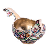 Antique Imperial Russian Silver Gold Gilt Cloisonne Kovsh Moscow 6th Artel 1908