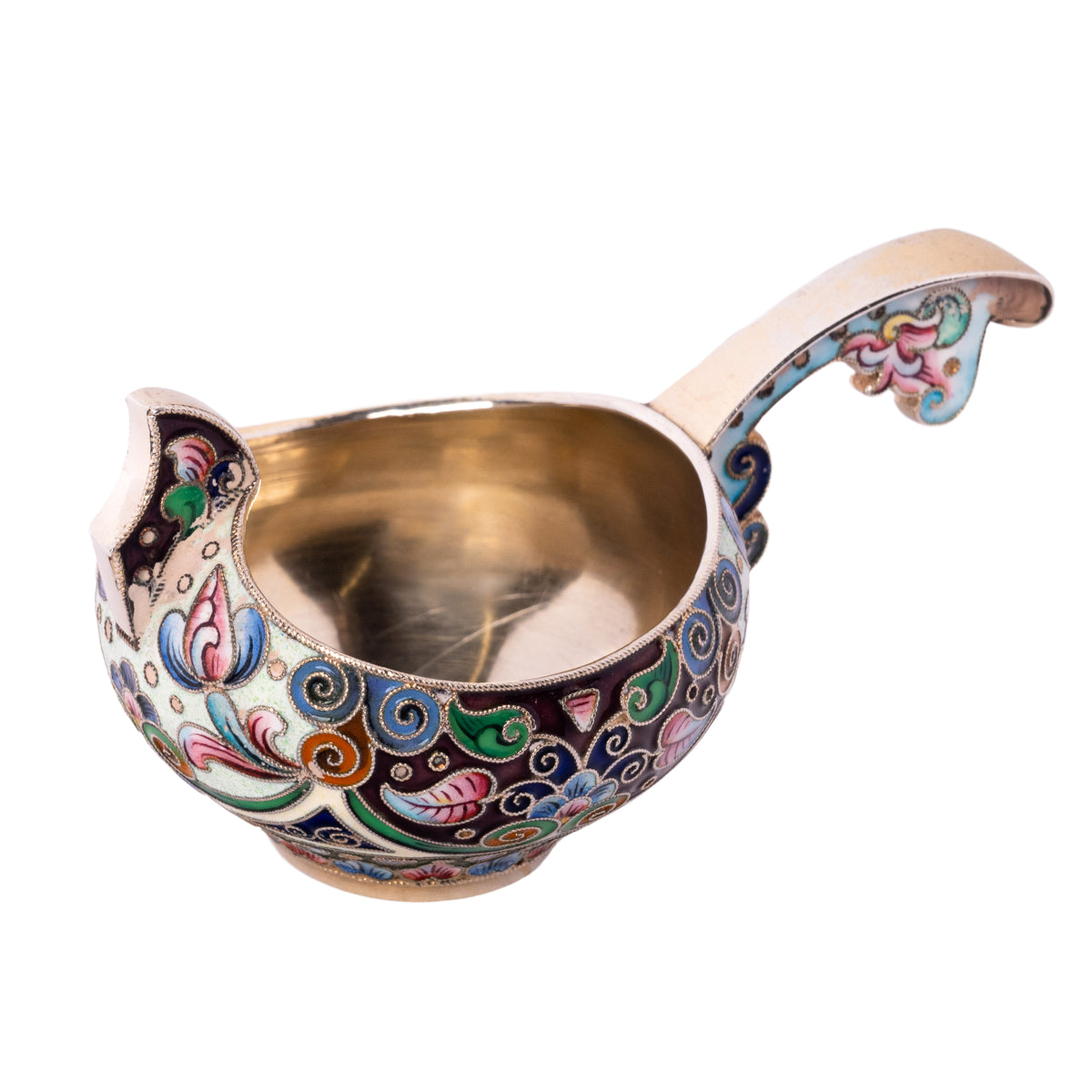 Antique Imperial Russian Silver Gold Gilt Cloisonne Kovsh Moscow 6th Artel 1908