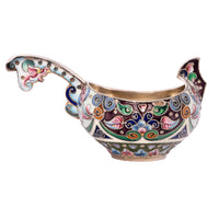 Antique Imperial Russian Silver Gold Gilt Cloisonne Kovsh Moscow 6th Artel 1908