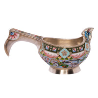 Antique Imperial Russian Solid Silver Gilt Cloisonne Enamel Kovsh Moscow 1908