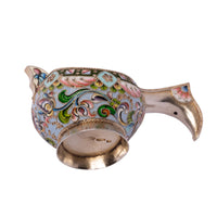 Antique Imperial Russian Solid Silver Gilt Cloisonne Enamel Kovsh Moscow 1908