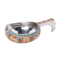 Antique Imperial Russian Silver Cloisonne Enamel Kovsh Ovcninnikov Moscow 1896